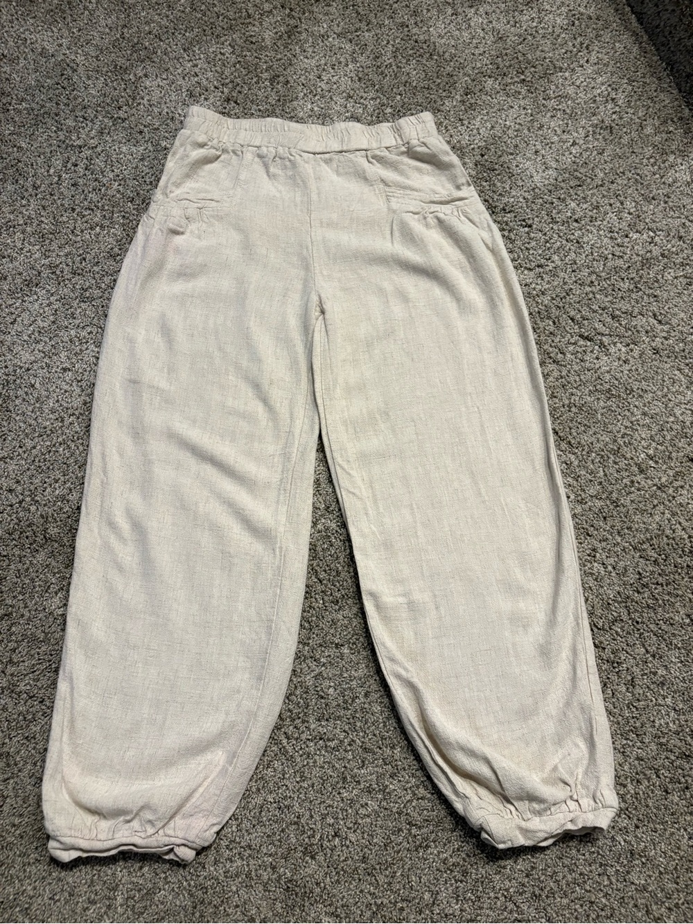 Women's Linen/cotton blend Elastic Cuff Pants in Light Beige